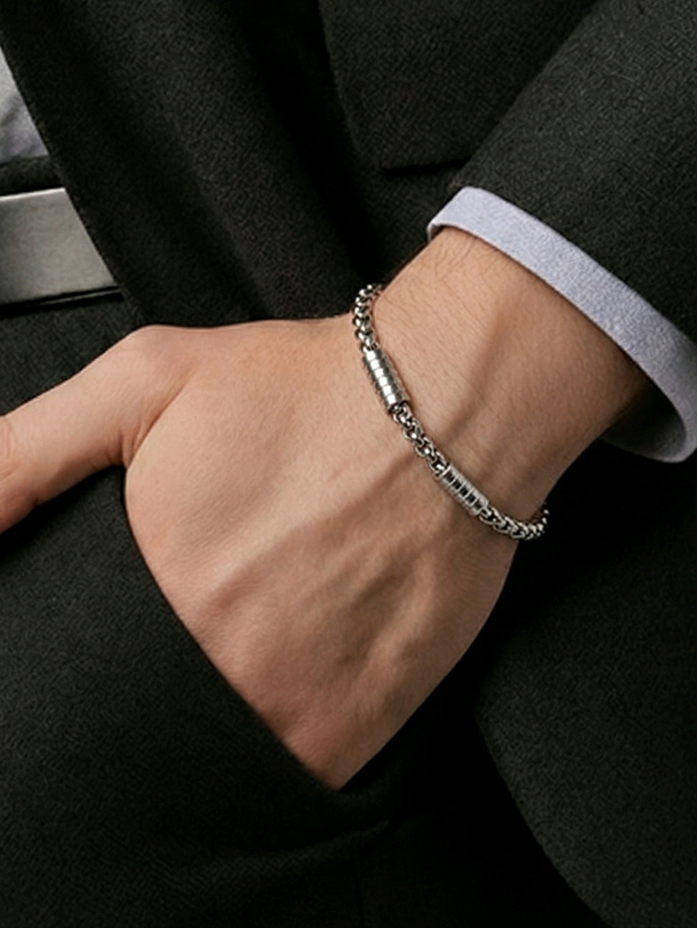 Men’s Barrel Link Chain 3mm Rolo Box Bracelet Titanium Steel 8" Modern Minimal